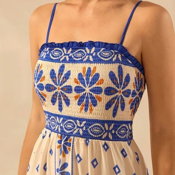 Blue and Orange Spaghetti Strap Sundress - Picture 4 of 12